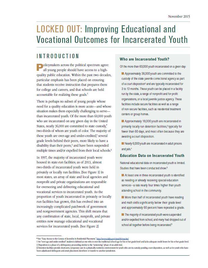 Locked Out: Improving Educational and Vocational Outcomes for Incarcerated Youth